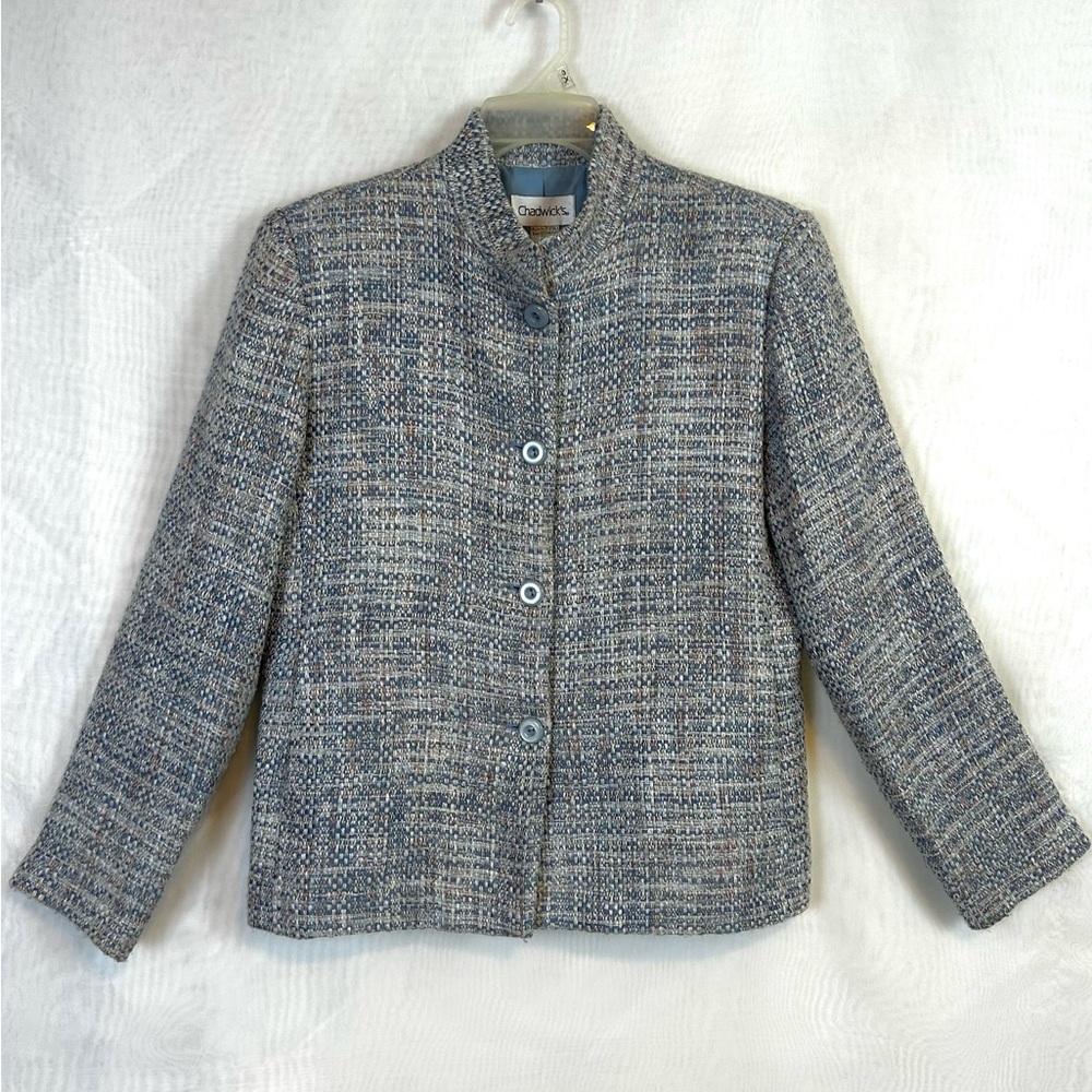 Chadwick’s Woman’s Blue and Gray Tweed Lined Jacket / size 12